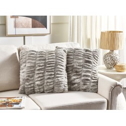 Zestaw 2 poduszek dekoracyjnych MACODES Sztuczne futro 45 x 45 cm Szary Jednolity