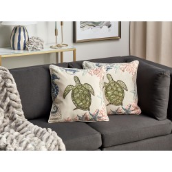 Zestaw 2 poduszek dekoracyjnych ALGAE Len 45 x 45 cm Beżowy Wzór zwierzęcy