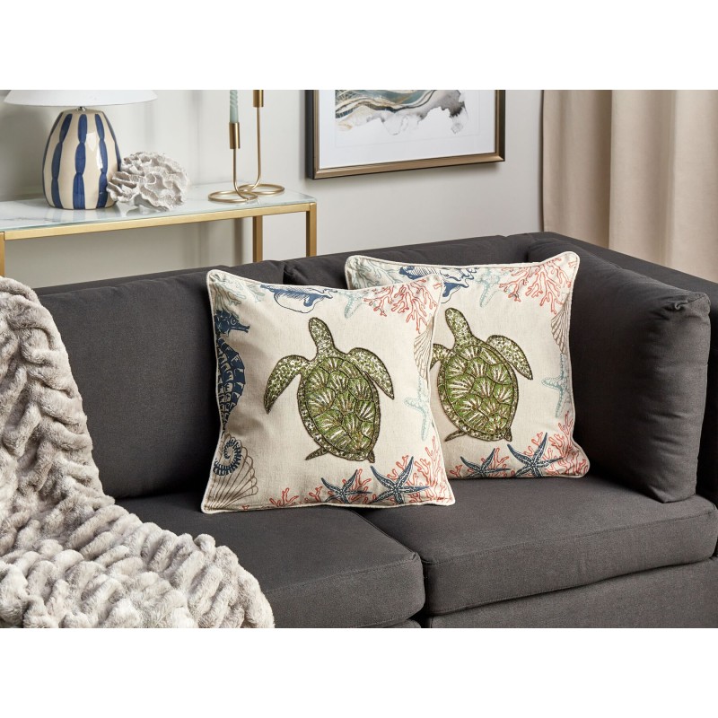 Zestaw 2 poduszek dekoracyjnych ALGAE Len 45 x 45 cm Beżowy Wzór zwierzęcy
