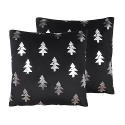 Zestaw 2 poduszek dekoracyjnych CUPID Welur 45 x 45 cm Czarny Wzór świąteczny