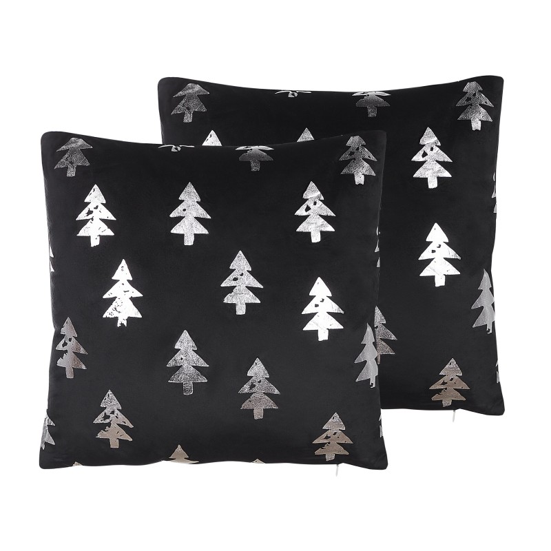 Zestaw 2 poduszek dekoracyjnych CUPID Welur 45 x 45 cm Czarny Wzór świąteczny