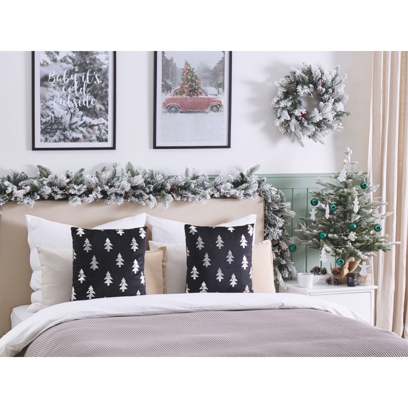 Zestaw 2 poduszek dekoracyjnych CUPID Welur 45 x 45 cm Czarny Wzór świąteczny