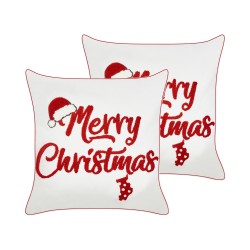 Zestaw 2 poduszek dekoracyjnych PIZZELLE Bawełna 45 x 45 cm Złamana biel Wzór świąteczny