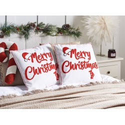 Zestaw 2 poduszek dekoracyjnych PIZZELLE Bawełna 45 x 45 cm Złamana biel Wzór świąteczny