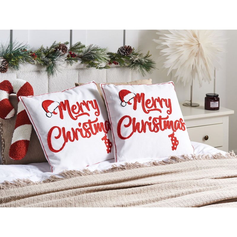 Zestaw 2 poduszek dekoracyjnych PIZZELLE Bawełna 45 x 45 cm Złamana biel Wzór świąteczny