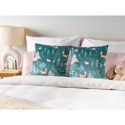 2 welurowe poduszki dekoracyjne dla dzieci z motywem lasu 45 x 45 cm miętowe FOOTHILL