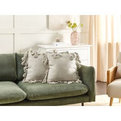 Zestaw 2 poduszek dekoracyjnych OLEARIA Bawełna 45 x 45 cm Beżowy Jednolity