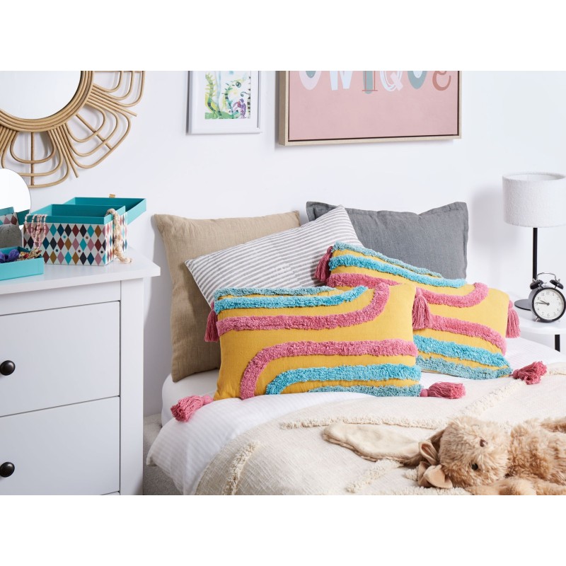 2 bawełniane poduszki dekoracyjne tuftowane z frędzlami 30 x 50 cm wielokolorowe DOLICHOS