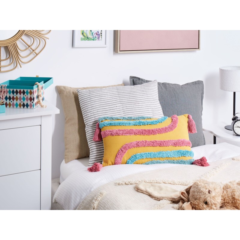 2 bawełniane poduszki dekoracyjne tuftowane z frędzlami 30 x 50 cm wielokolorowe DOLICHOS
