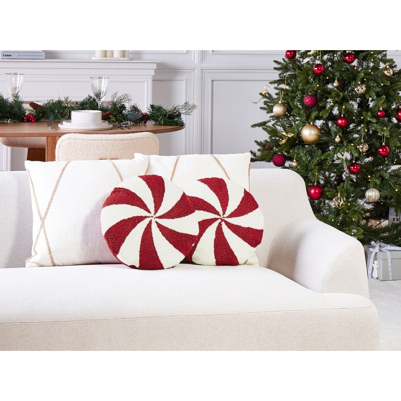 2 poduszki dekoracyjne ⌀ 40 cm czerwono-białe SWIRL CANDY