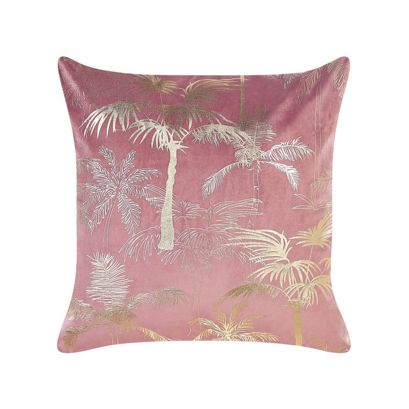 Zestaw 2 poduszek dekoracyjnych CARANDAY Welur 45 x 45 cm Różowy Wzór roślinny