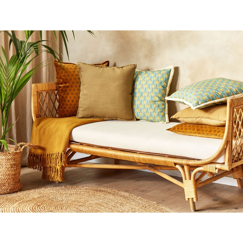 Zestaw 2 poduszek dekoracyjnych SUBULATA Len 45 x 45 cm Musztardowy Jednolity