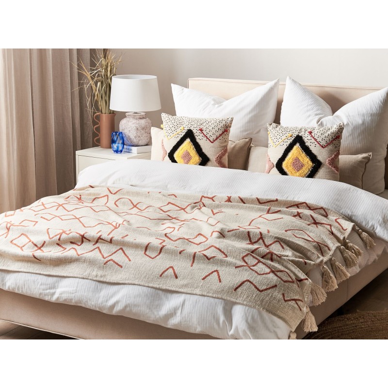 Koc BHIWANI Bawełna 130 x 180 cm Beżowy