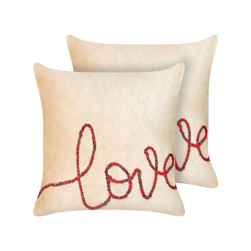 Zestaw 2 poduszek dekoracyjnych ROTALA Bawełna 45 x 45 cm Beżowy Z napisami