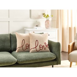 Zestaw 2 poduszek dekoracyjnych ROTALA Bawełna 45 x 45 cm Beżowy Z napisami