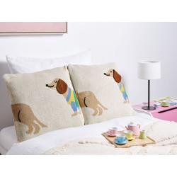 2 bawełniane poduszki dekoracyjne z motywem jamnika 45 x 45 cm beżowe BATTAL