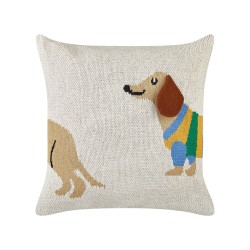 2 bawełniane poduszki dekoracyjne z motywem jamnika 45 x 45 cm beżowe BATTAL