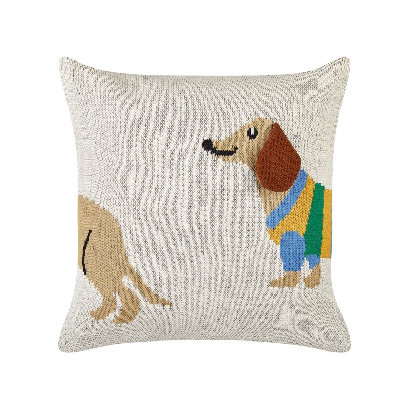 2 bawełniane poduszki dekoracyjne z motywem jamnika 45 x 45 cm beżowe BATTAL