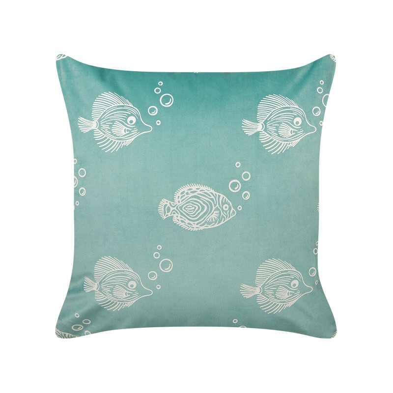 2 welurowe poduszki dekoracyjne wzór w ryby 45 x 45 cm zielone SOLIDAGO