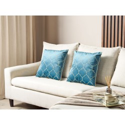 Zestaw 2 poduszek dekoracyjnych ALYSSUM Welur 45 x 45 cm Niebieski Wzór marokańskiej koniczyny