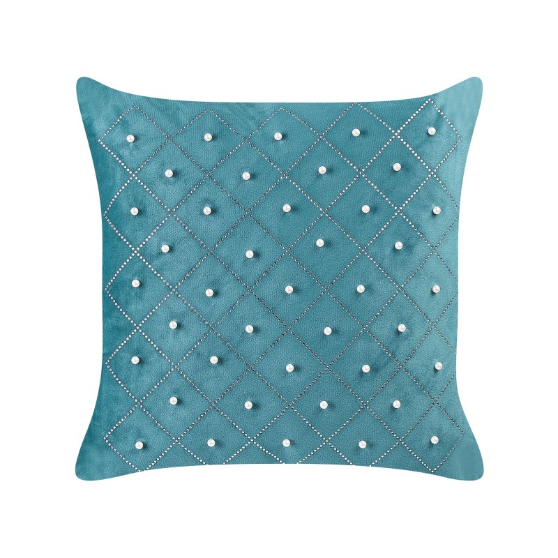 Zestaw 2 poduszek dekoracyjnych YARROW Welur 45 x 45 cm Lazurowy Wzór geometryczny