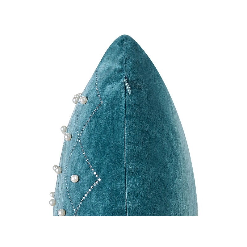 Zestaw 2 poduszek dekoracyjnych YARROW Welur 45 x 45 cm Lazurowy Wzór geometryczny