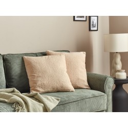 Zestaw 2 poduszek dekoracyjnych LEUZEA Boucle 45 x 45 cm Piaskowy Jednolity