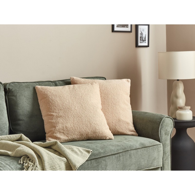 Zestaw 2 poduszek dekoracyjnych LEUZEA Boucle 45 x 45 cm Piaskowy Jednolity