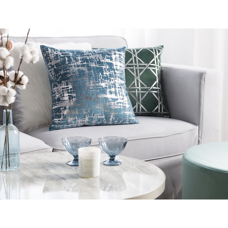 Zestaw 2 poduszek dekoracyjnych GARDENIA Welur 45 x 45 cm Niebieski Wzór abstrakcyjny
