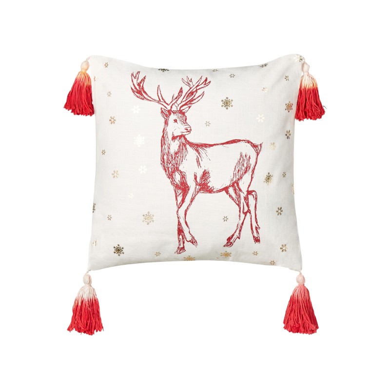 Zestaw 2 poduszek dekoracyjnych VALLOTA Bawełna 45 x 45 cm Biały Wzór świąteczny