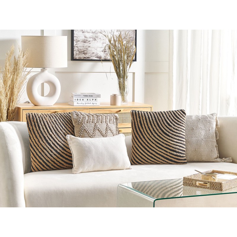 Zestaw 2 poduszek dekoracyjnych BERGENIA Juta 45 x 45 cm Czarny W paski