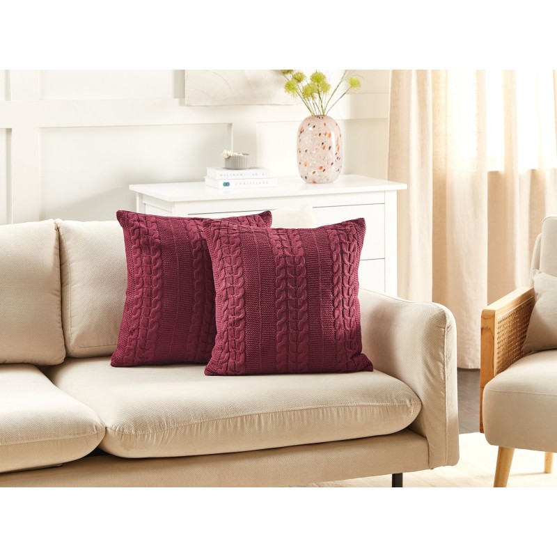 Zestaw 2 poduszek dekoracyjnych CADETIA Bawełna 45 x 45 cm Burgundowy Jednolity