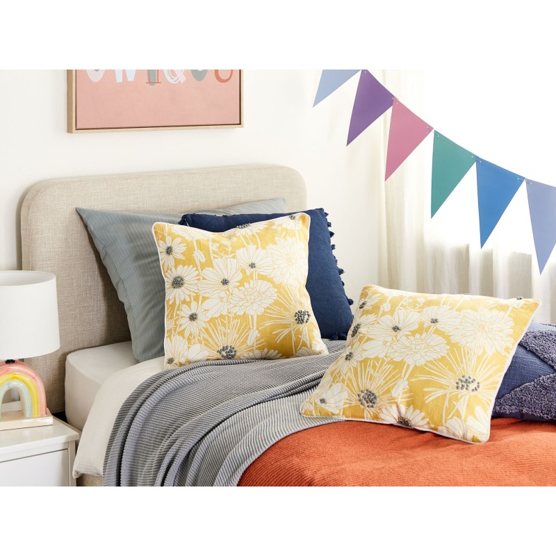 Zestaw 2 poduszek dekoracyjnych SCIRPUS Bawełna 45 x 45 cm Żółty Wzór kwiatowy