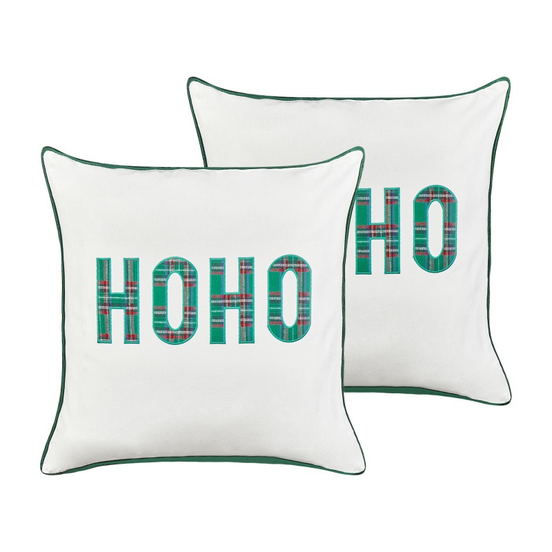 Zestaw 2 poduszek dekoracyjnych JOYCANDY Bawełna 45 x 45 cm Biały Wzór świąteczny