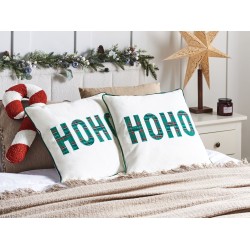 Zestaw 2 poduszek dekoracyjnych JOYCANDY Bawełna 45 x 45 cm Biały Wzór świąteczny