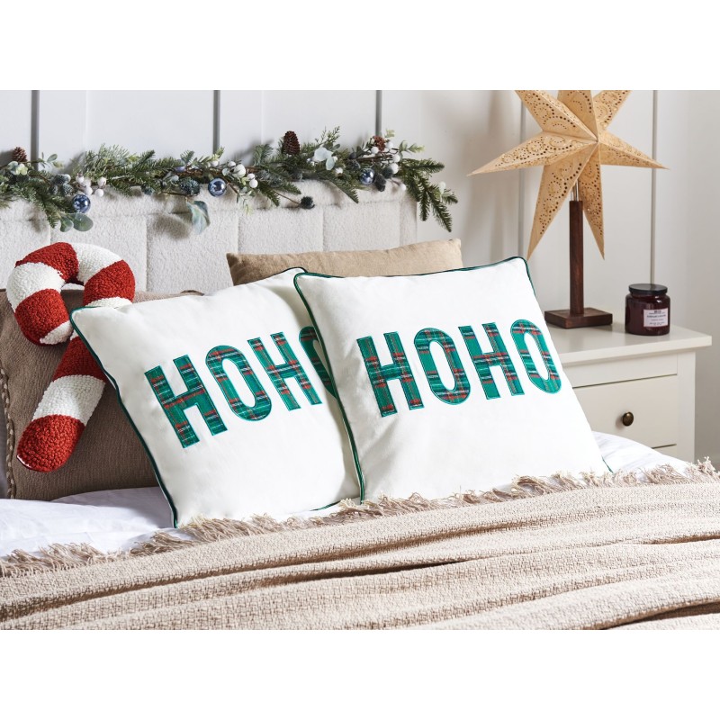 Zestaw 2 poduszek dekoracyjnych JOYCANDY Bawełna 45 x 45 cm Biały Wzór świąteczny