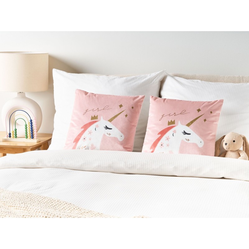 2 welurowe poduszki dla dzieci w jednorożce 45 x 45 cm różowe UNIOLA