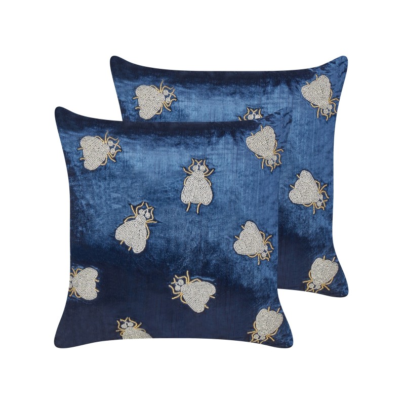 Zestaw 2 poduszek dekoracyjnych PENTAS Welur 45 x 45 cm Granatowy Wzór zwierzęcy