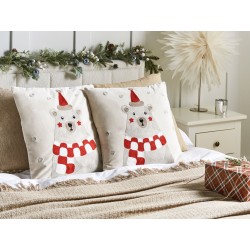 2 poduszki welurowe motyw świąteczny 45 x 45 cm białe JELLIES