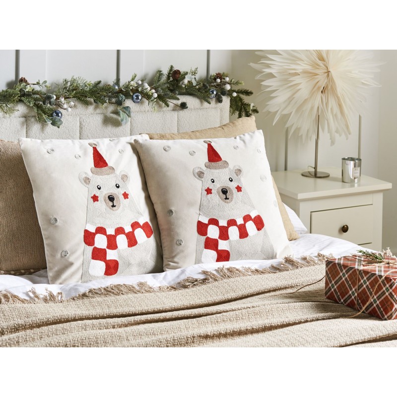 2 poduszki welurowe motyw świąteczny 45 x 45 cm białe JELLIES