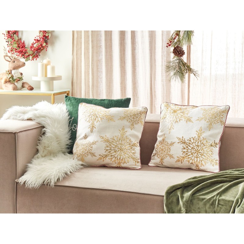 Zestaw 2 poduszek dekoracyjnych STAPELIA Bawełna 45 x 45 cm Biały Wzór świąteczny