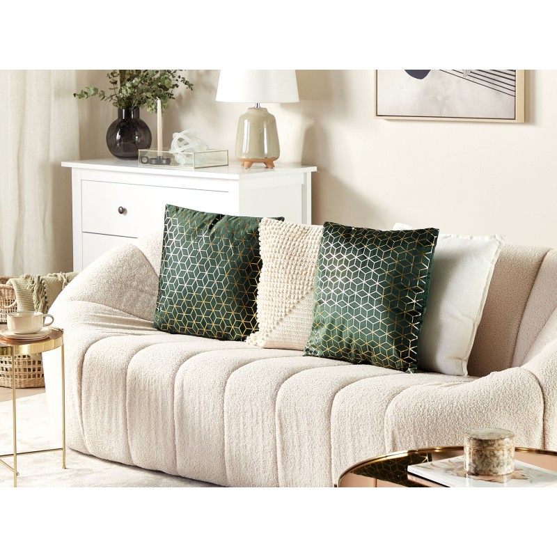 Zestaw 2 poduszek dekoracyjnych CELOSIA Welur 45 x 45 cm Ciemnozielony Wzór geometryczny