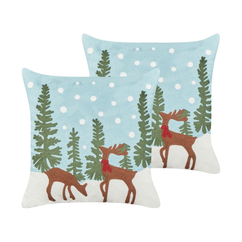 2 poduszki bawełniane motyw świąteczny 45 x 45 cm niebieskie PEPPERMINT