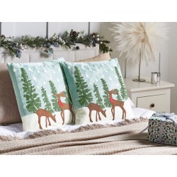 2 poduszki bawełniane motyw świąteczny 45 x 45 cm niebieskie PEPPERMINT