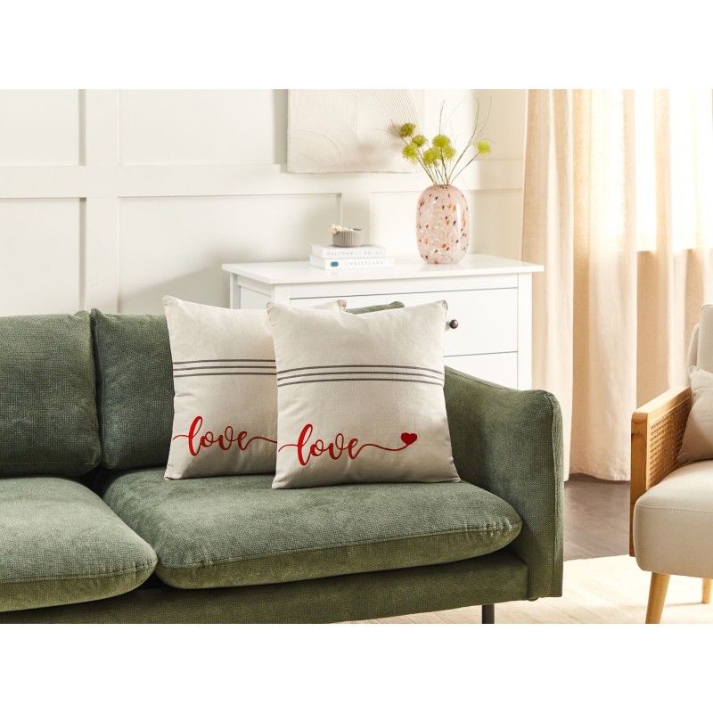 Zestaw 2 poduszek dekoracyjnych PLUMERIA Bawełna 45 x 45 cm Beżowy Z napisami