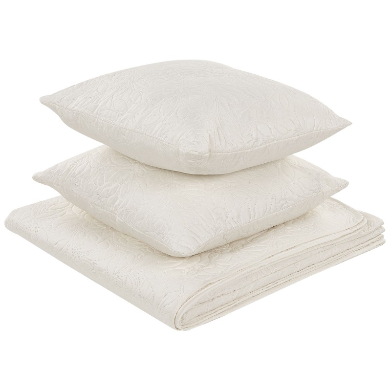 Narzuta na łóżko z poduszkami RUDKHAN 140 x 210 cm Kremowy