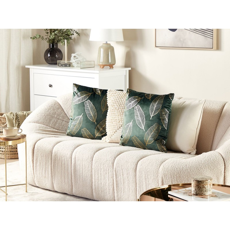 Zestaw 2 poduszek dekoracyjnych FREESIA Welur 45 x 45 cm Ciemnozielony Wzór roślinny