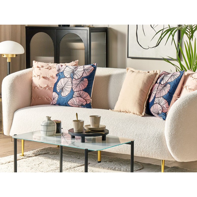 Zestaw 2 poduszek dekoracyjnych CHRYSANTHEMUM Welur 45 x 45 cm Ciemnoniebieski Wzór roślinny