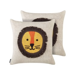 2 bawełniane poduszki dla dzieci z motywem lwa 45 x 45 cm beżowe SARANGAR