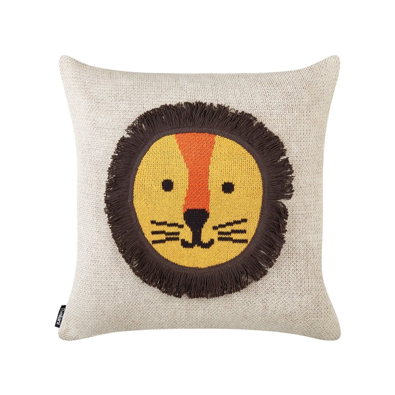2 bawełniane poduszki dla dzieci z motywem lwa 45 x 45 cm beżowe SARANGAR